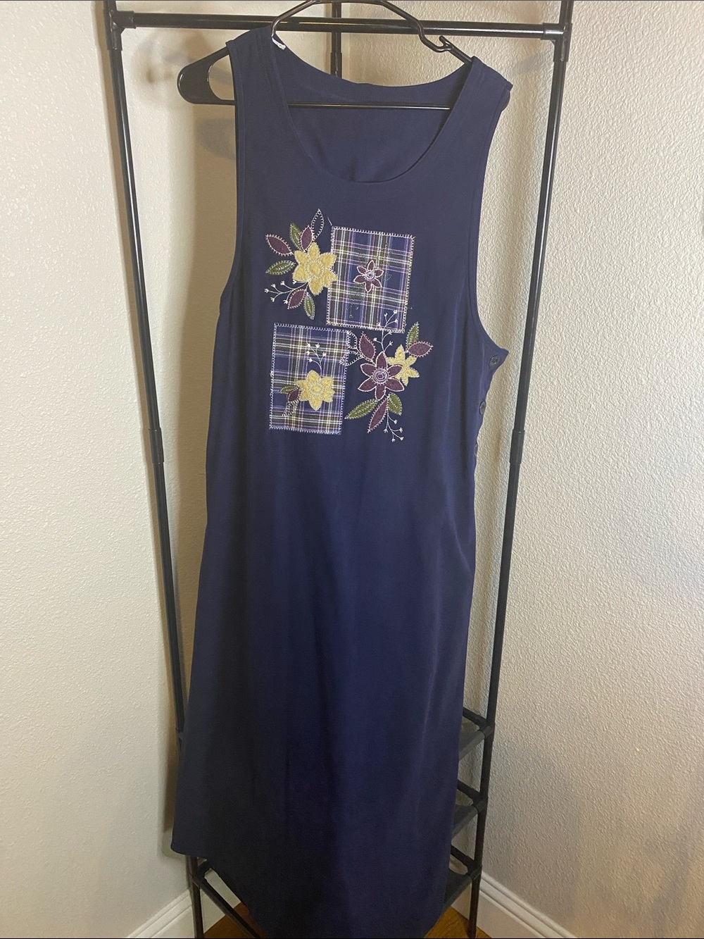 Amanda Smith Navy Maxi Dress with Floral Plaid Applique
